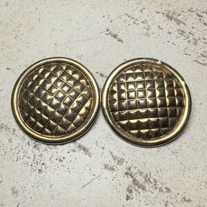 1980s Anne Chez Quilted Gold-Tone Clip On Earrings